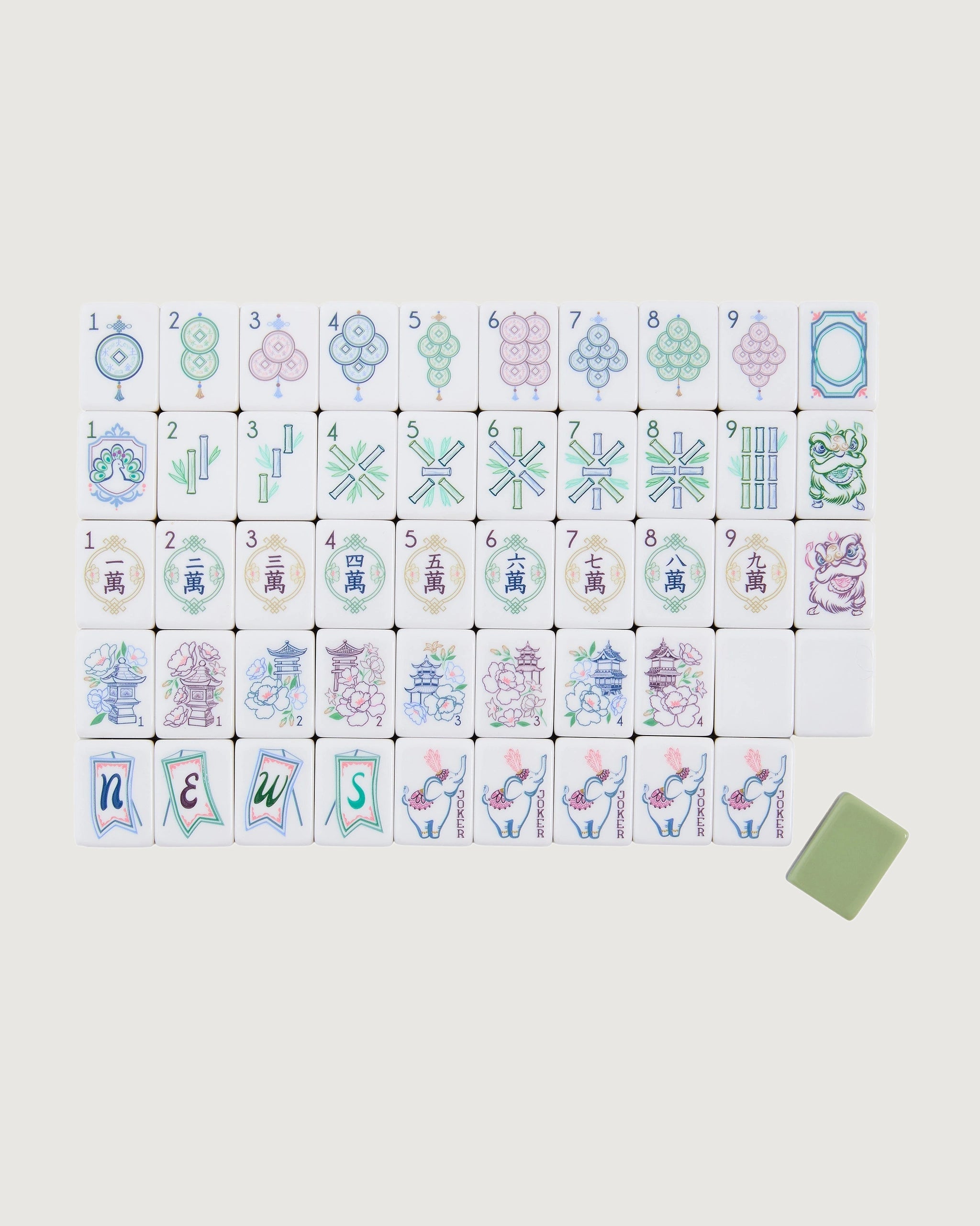 Layered Mahjong Tiles | Sylvan Willow Green Set