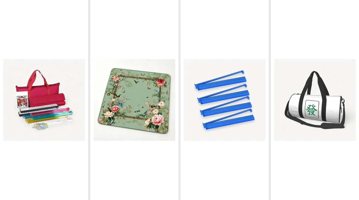 Current American mahjong set, mat, racks and travel bag shown together for a first-use inspection