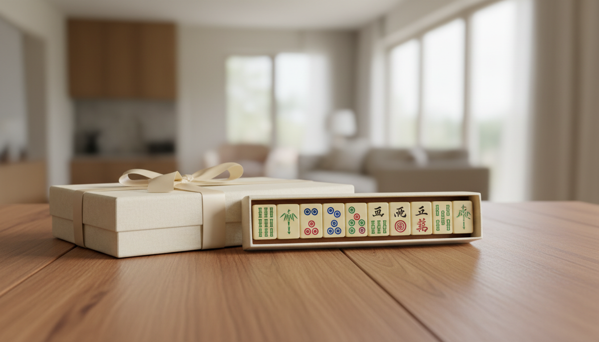 Elegant American mahjong set presented as a gift with a ribbon