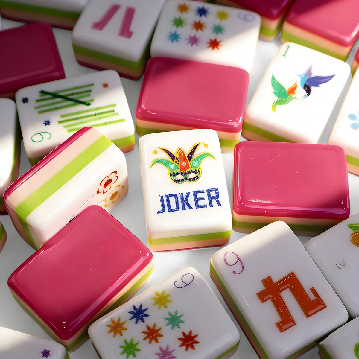American mahjong set adults in magenta acrylic, 160 tiles (2 of 11)