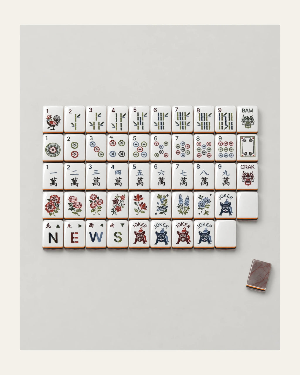 Brindle - French Bulldog Mahjong Tiles - Red-Veined Marble Backs - Compact view