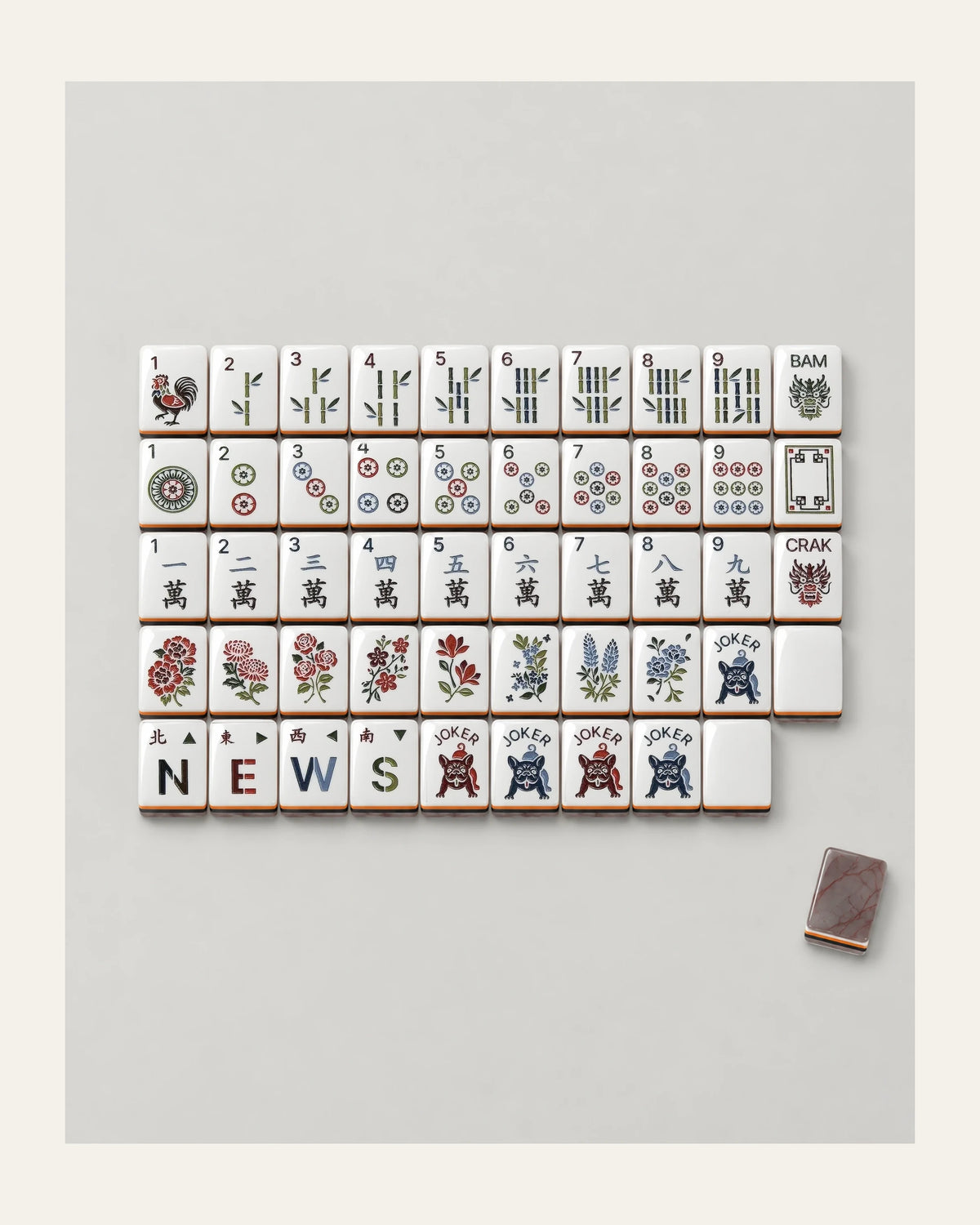 Brindle - French Bulldog Mahjong Tiles - Red-Veined Marble Backs - Compact view