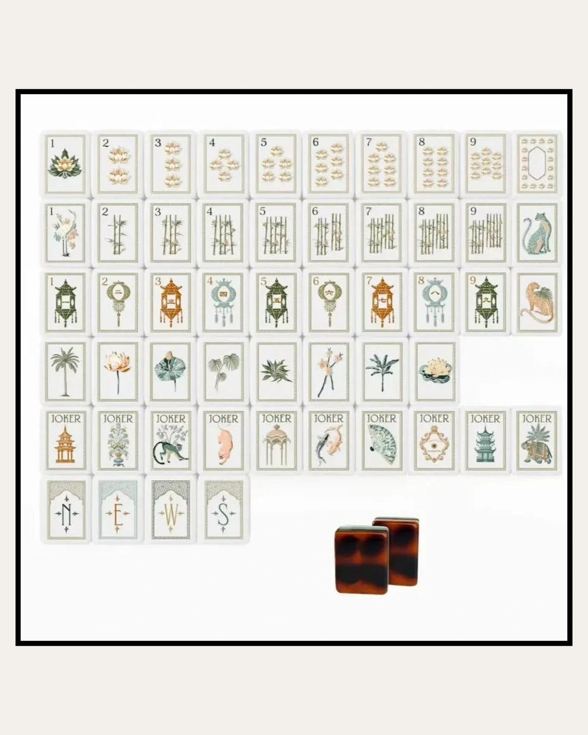Calathea - Tortoise Shell Mahjong Tiles - Botanical Artwork - Compact view