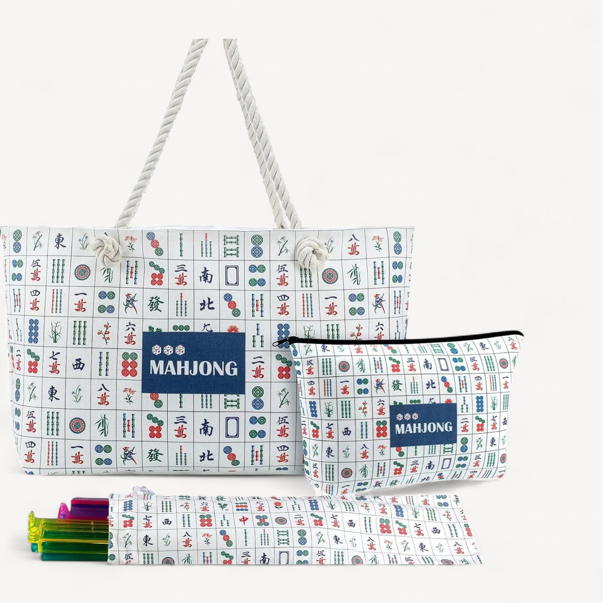 Mahjong tote bag blue in polyester (2 of 3)