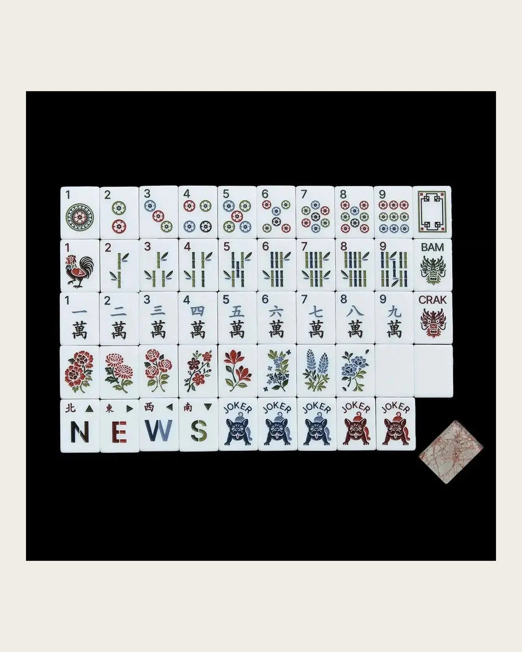 Fetch - Dog Mahjong Tiles - Pink Marble-Effect Backs - Compact view