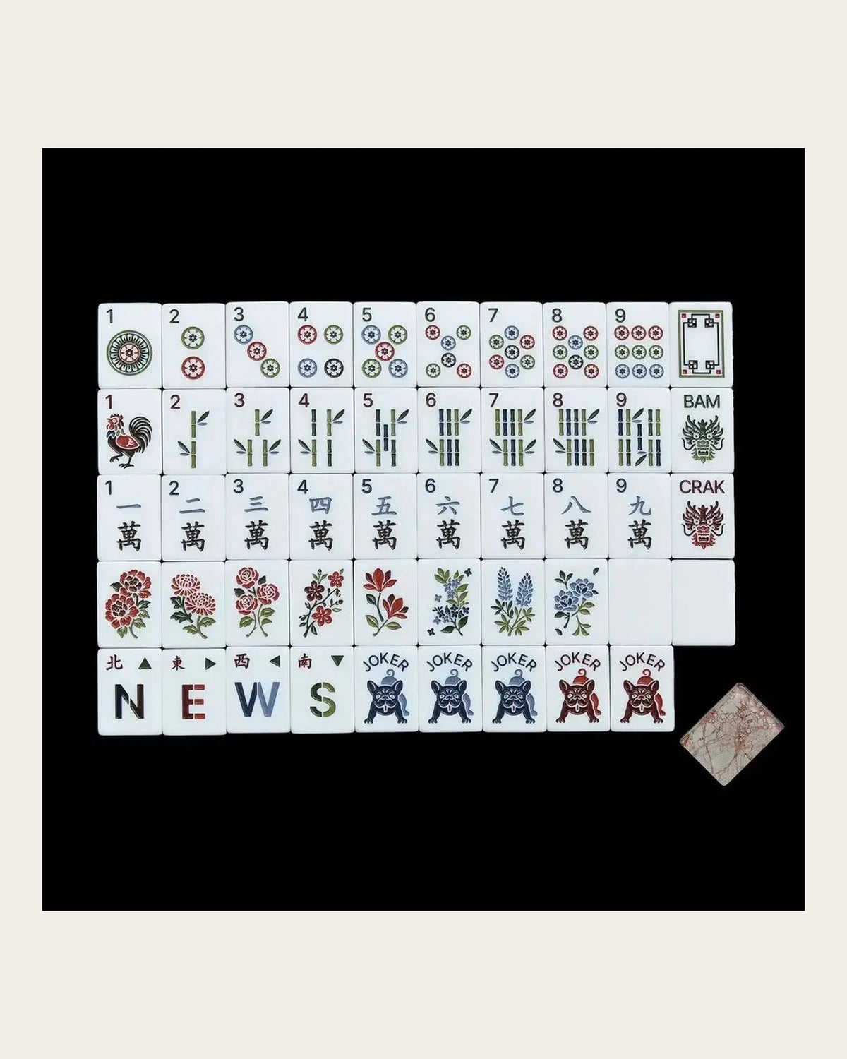 Fetch - Dog Mahjong Tiles - Pink Marble-Effect Backs - Compact view