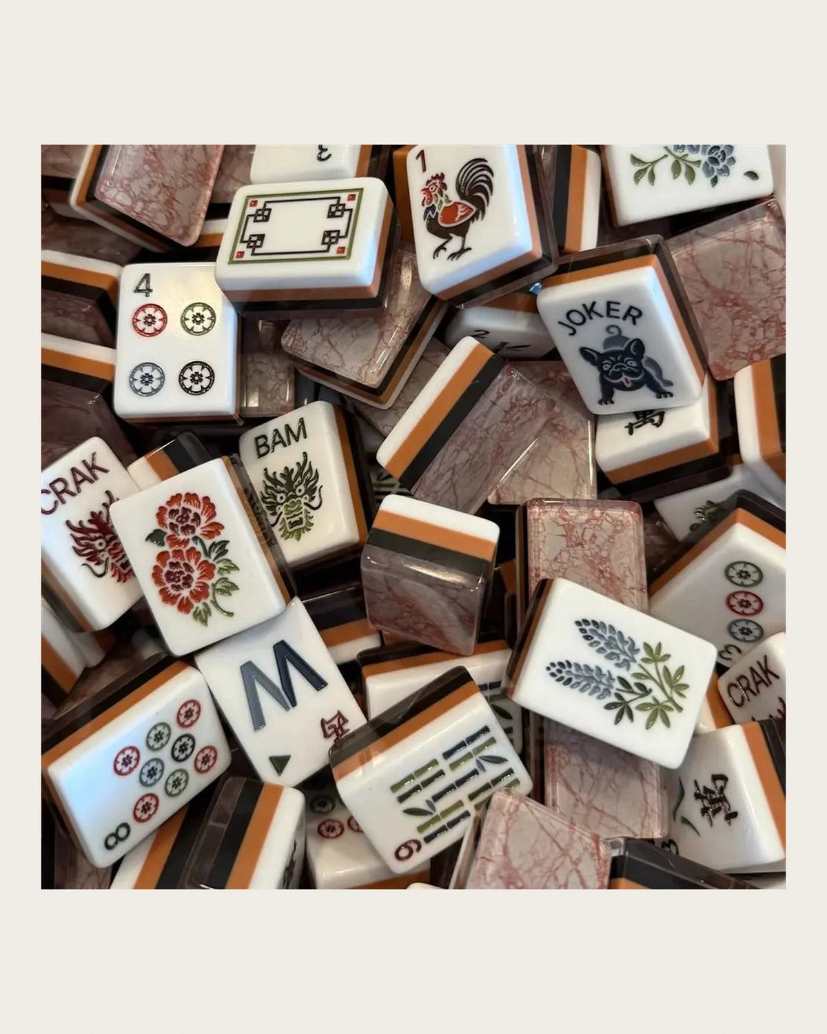 Fetch - Dog Mahjong Tiles - Pink Marble-Effect Backs - Single view