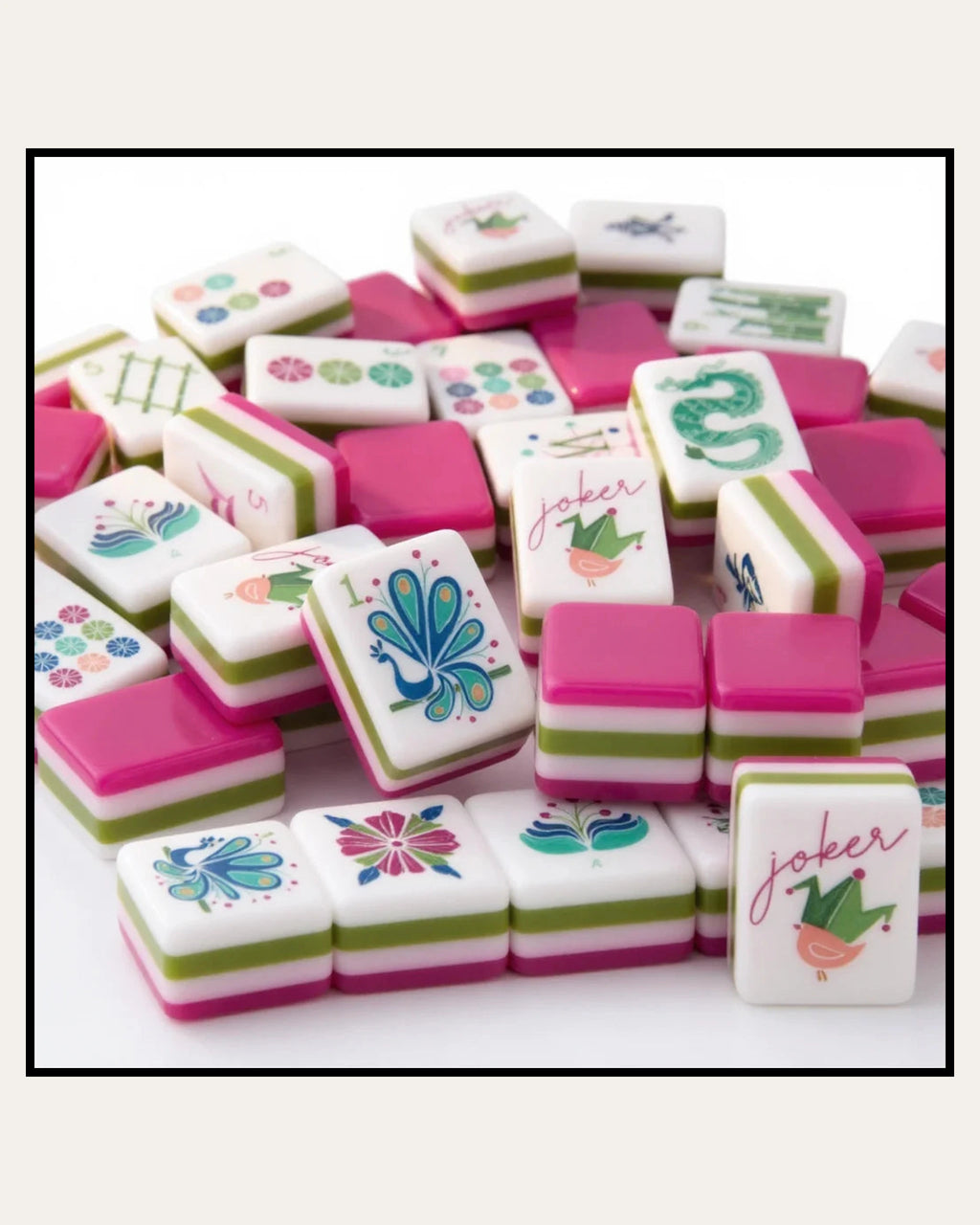 Fuchsia - Hot Pink Mahjong Tiles - Magenta Backs - Full view