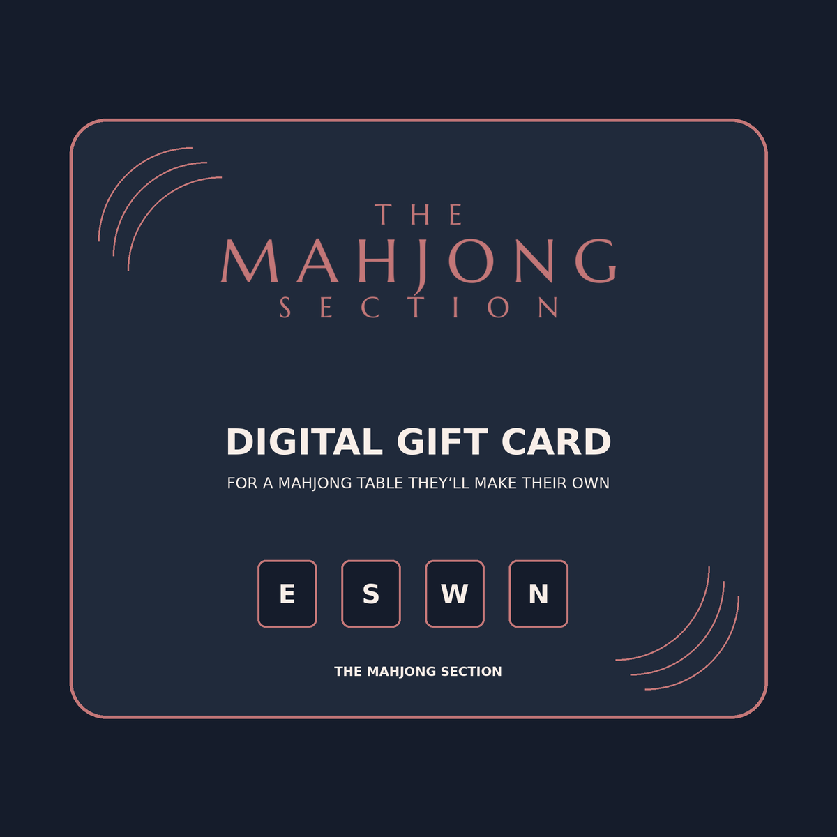 The Mahjong Section digital gift card in midnight blue and rose