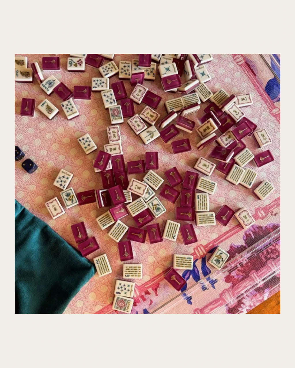 Ginkgo - Burgundy Mahjong Tiles - Art Deco Details - Compact view