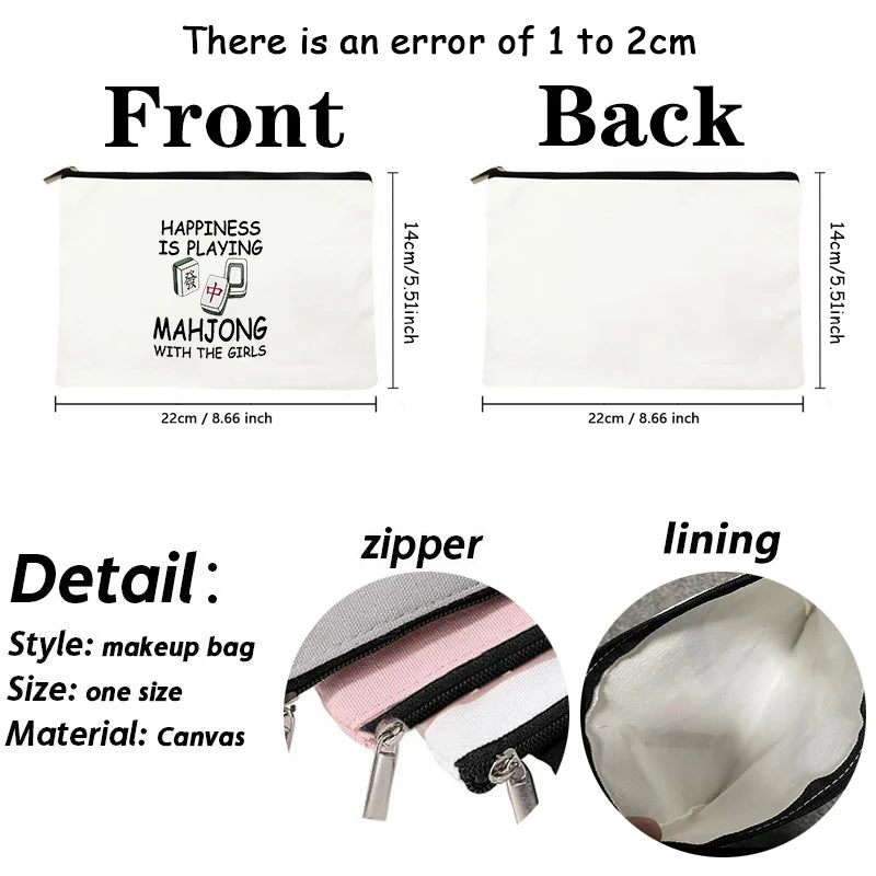 Linen size and detail chart: 8.66 x 5.51 in (22 x 14 cm), plain back, zipper and lined interior