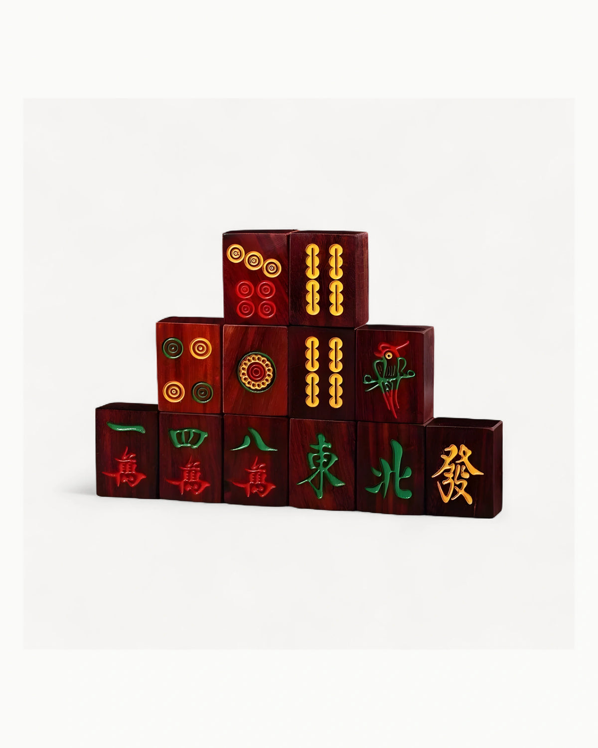 Sandalwood Mahjong Tiles - Madder — 3/4