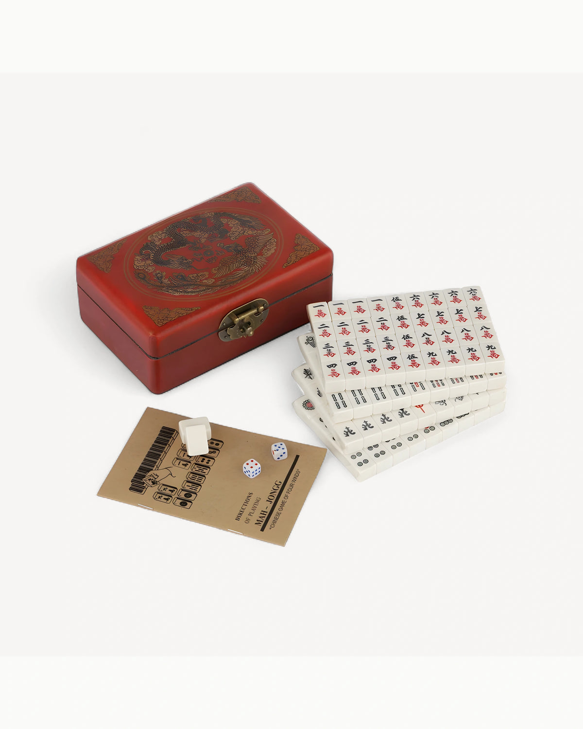 White Engraved Mahjong Set - Quartz — Case