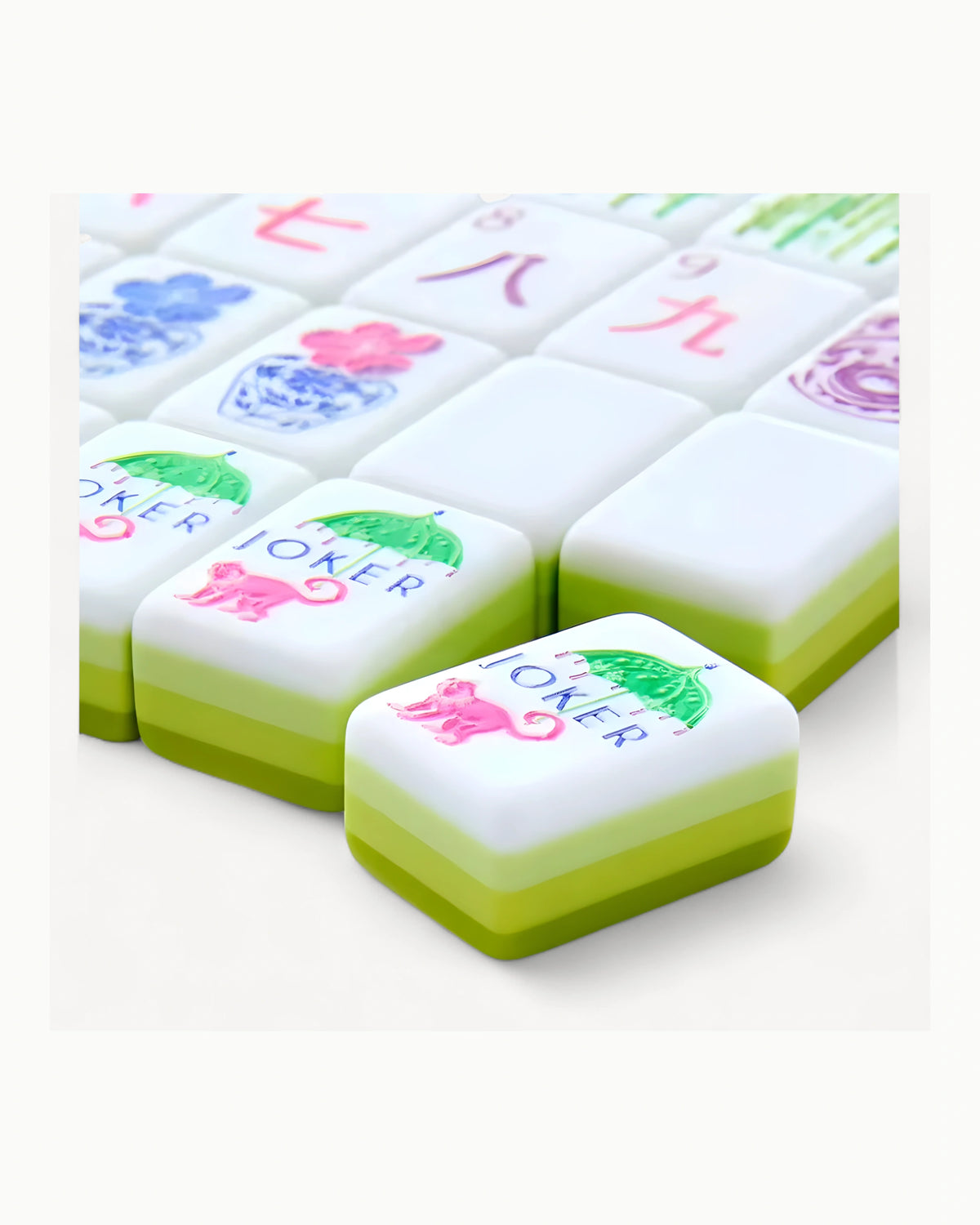 Apple Green Mahjong Tiles - Hydrangea — 3/4