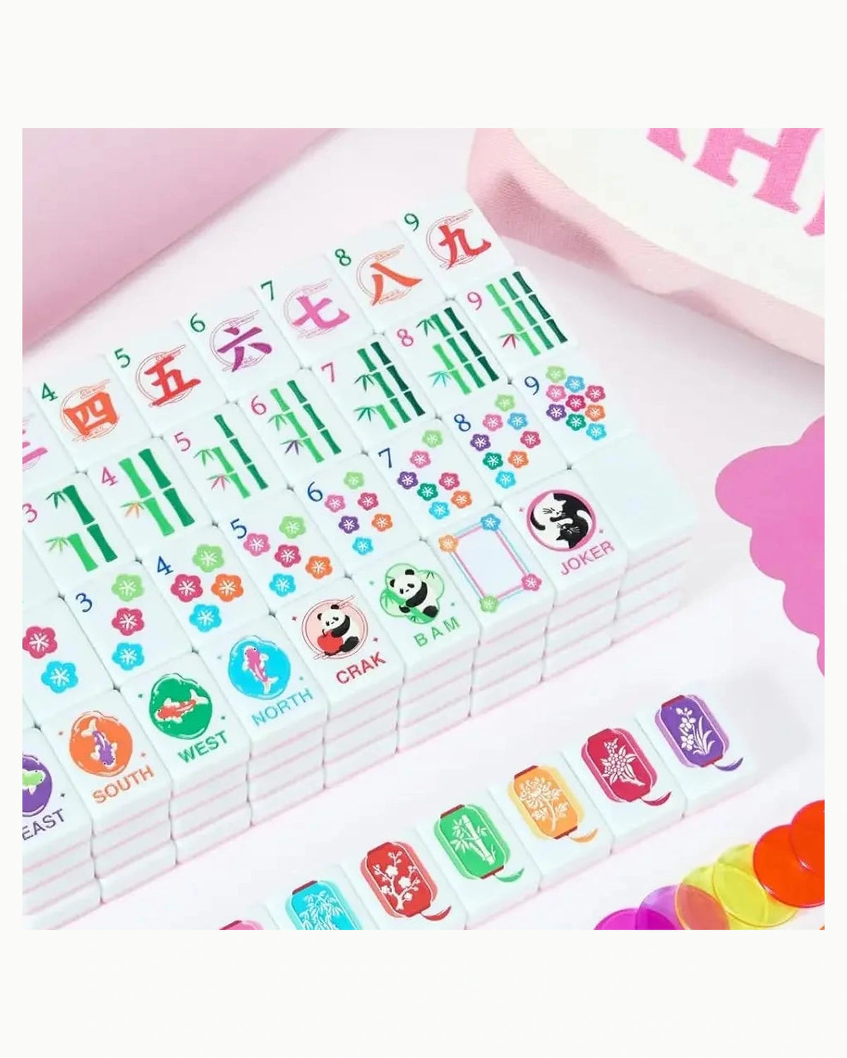 Pink Melamine Mahjong Set - Azalea — 3/4
