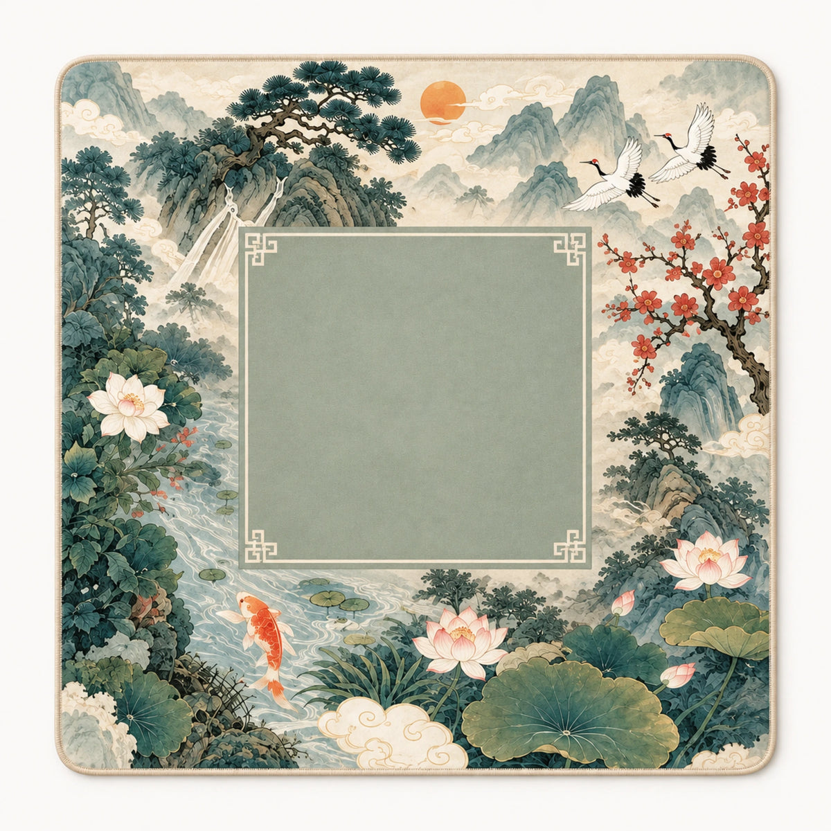 Lotus white koi lotus American mahjong mat packshot