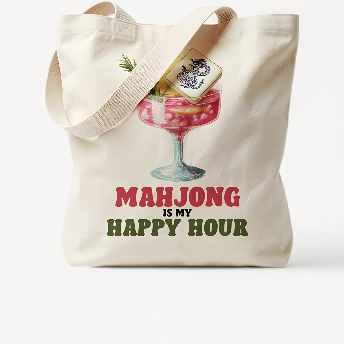 Mahjong cocktail tote bag in white canvas (1 of 12)