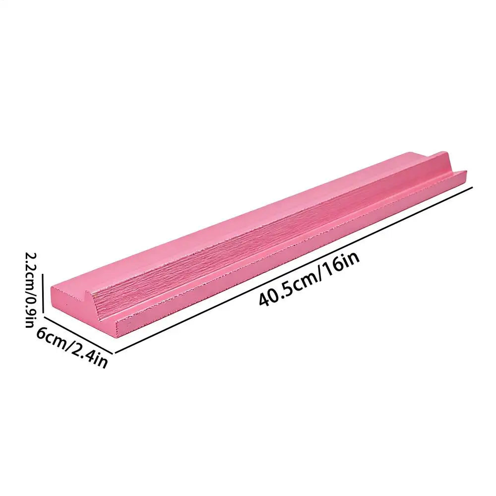 Blush pink Maple rack with its sizes marked: 16 in (40.5 cm) long, 2.4 in (6 cm) deep, 0.9 in (2.2 cm) high