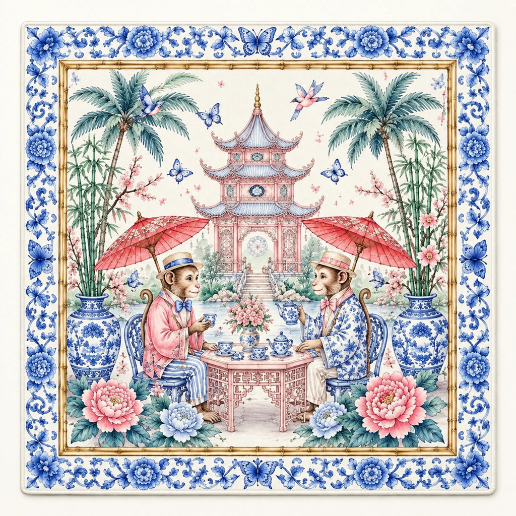 Miro blue and white monkey American mahjong mat packshot