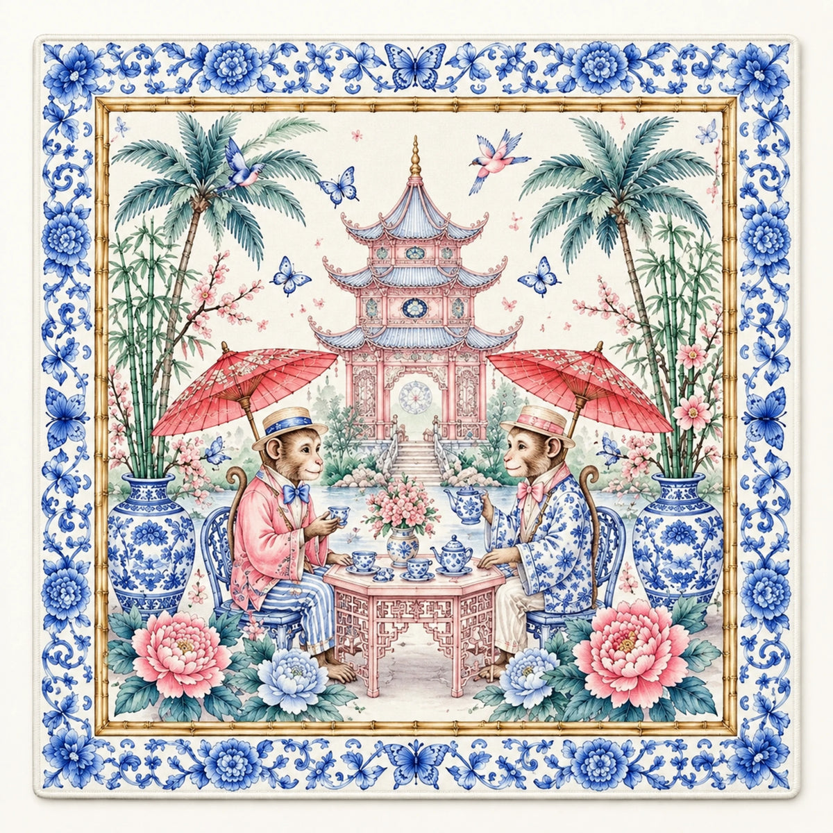 Miro blue and white monkey American mahjong mat packshot