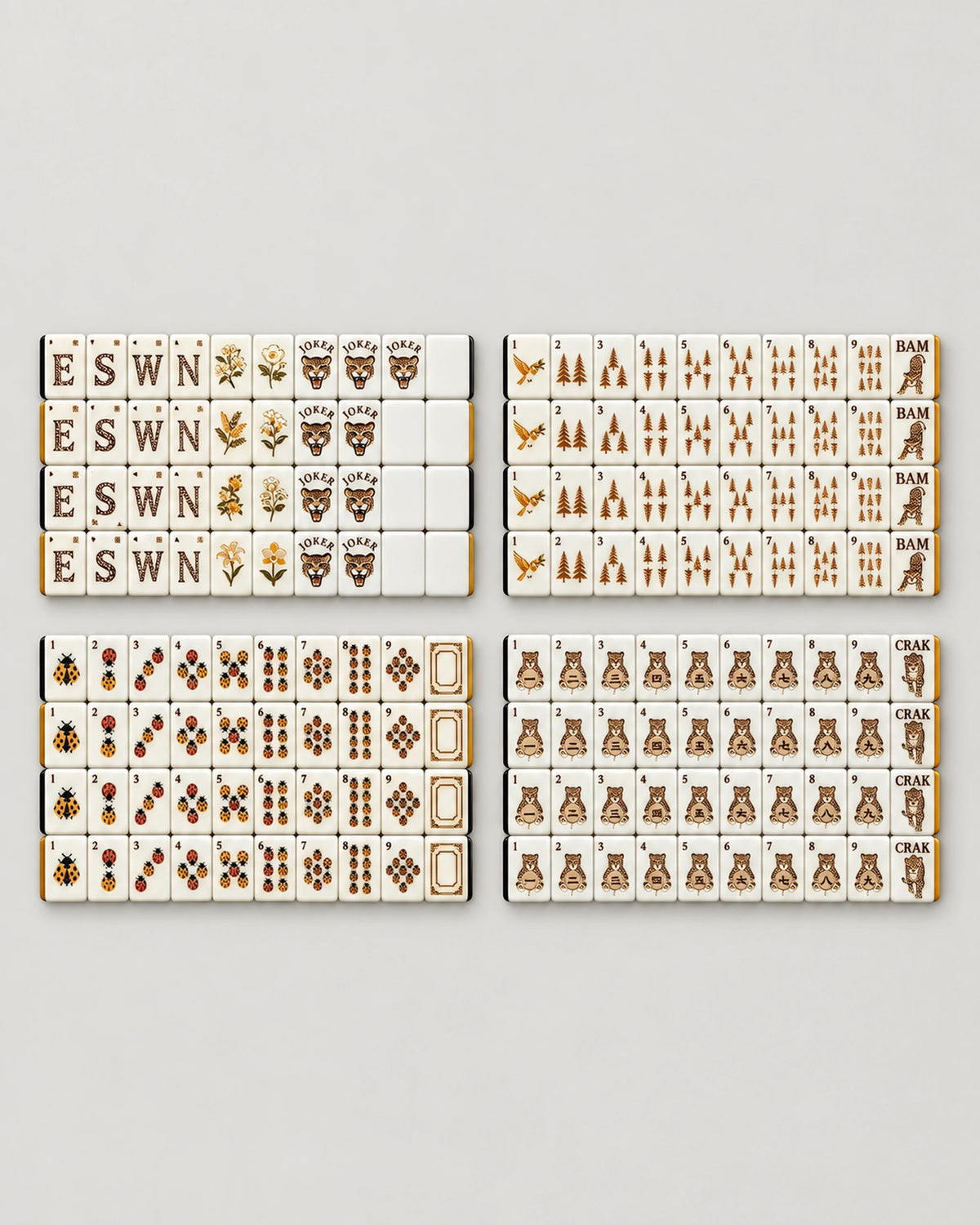 Ocelot mahjong tiles, roaring leopard jokers, the full set laid out