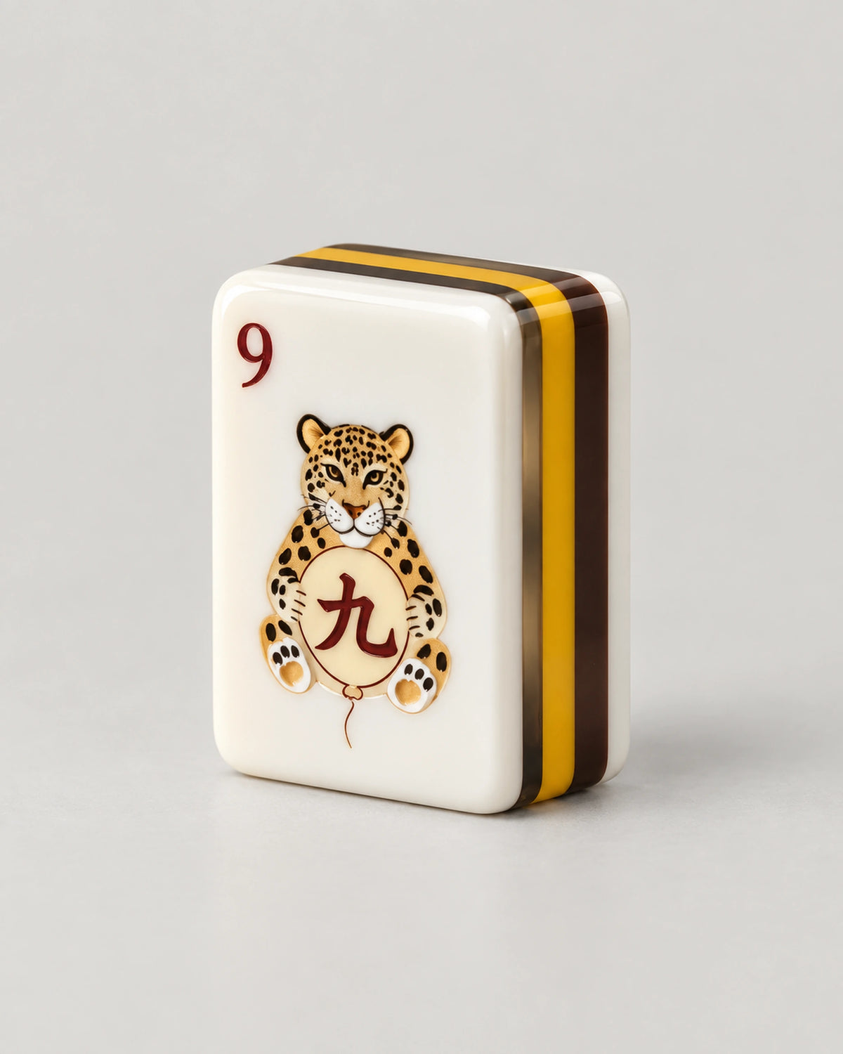 Ocelot mahjong tiles, roaring leopard jokers, close-up of a single tile
