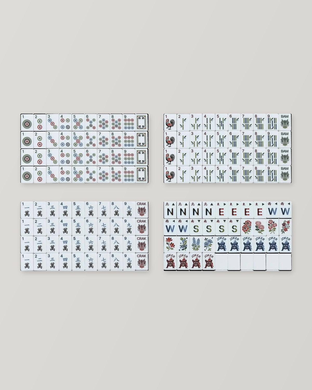 Fetch mahjong tiles, pink marble-effect backs, the full set laid out