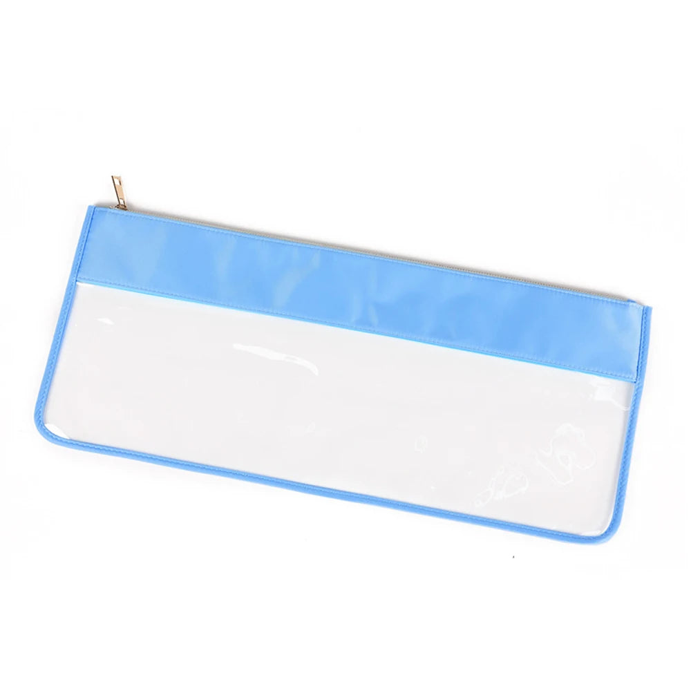 Light Blue version: a sky blue nylon band and piping, with the zip pull at the top corner