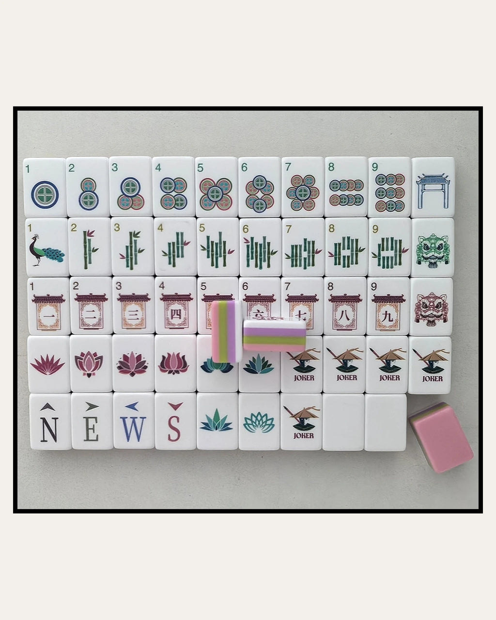 Peonia - Pink Mahjong Set - Four-Color Edges - Compact view