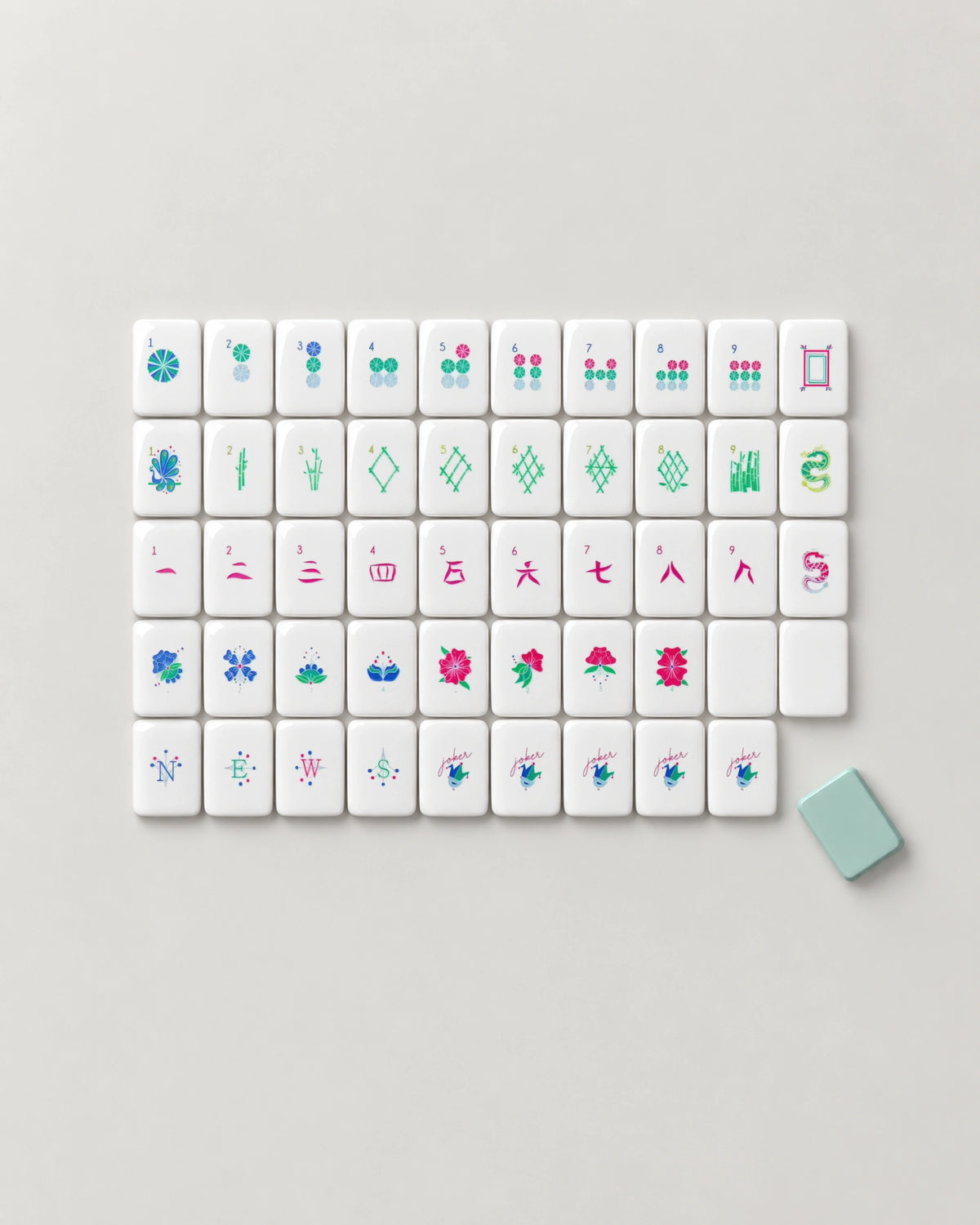 Dark Green Mahjong Set - Daisy — Compact overview