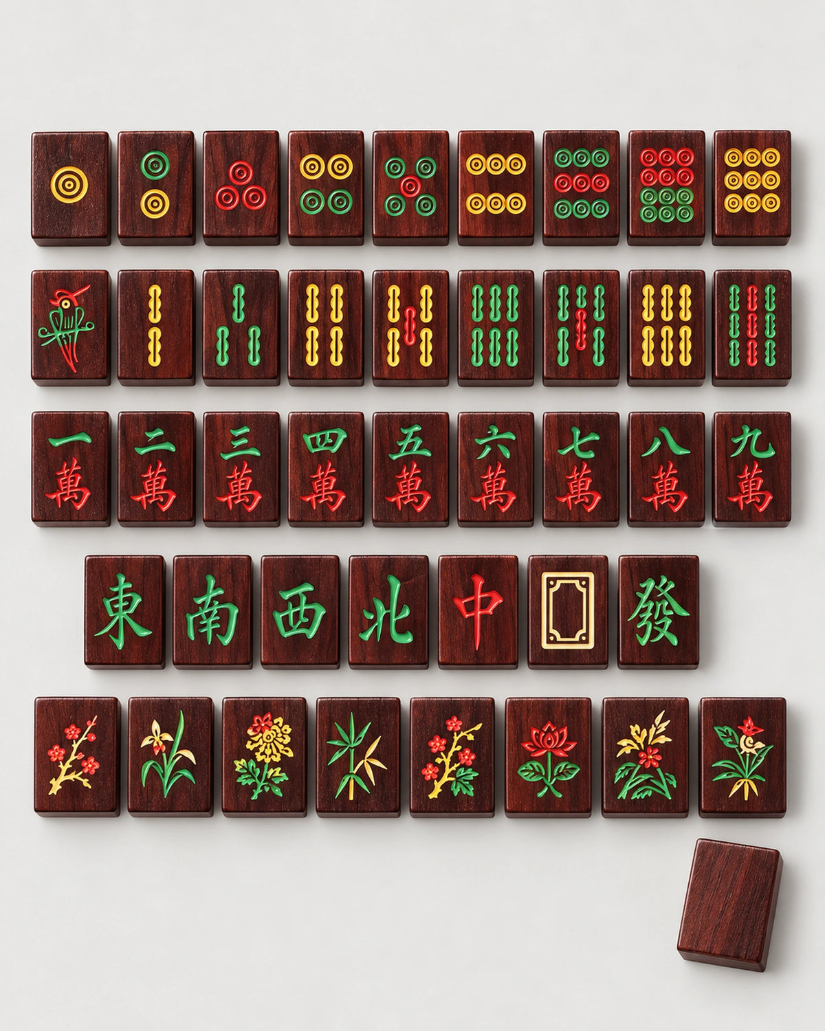 Sandalwood Mahjong Tiles - Madder — Compact overview