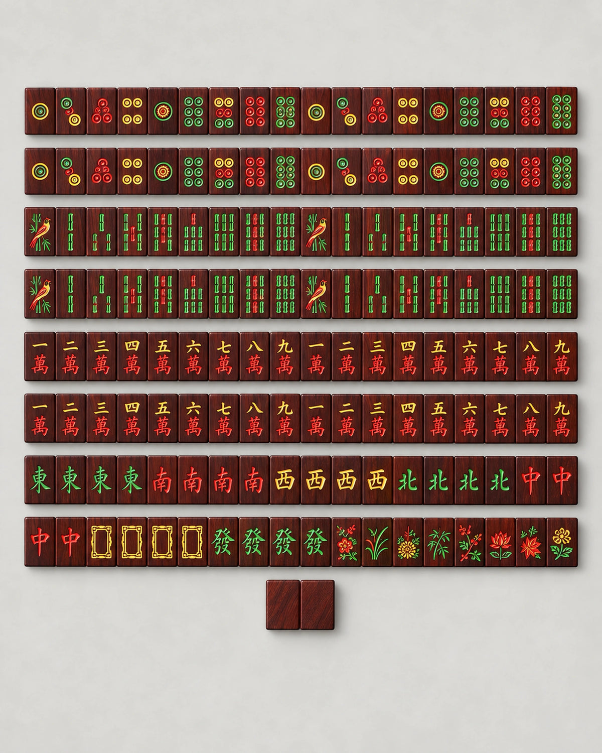 Sandalwood Mahjong Tiles - Madder — Complete set