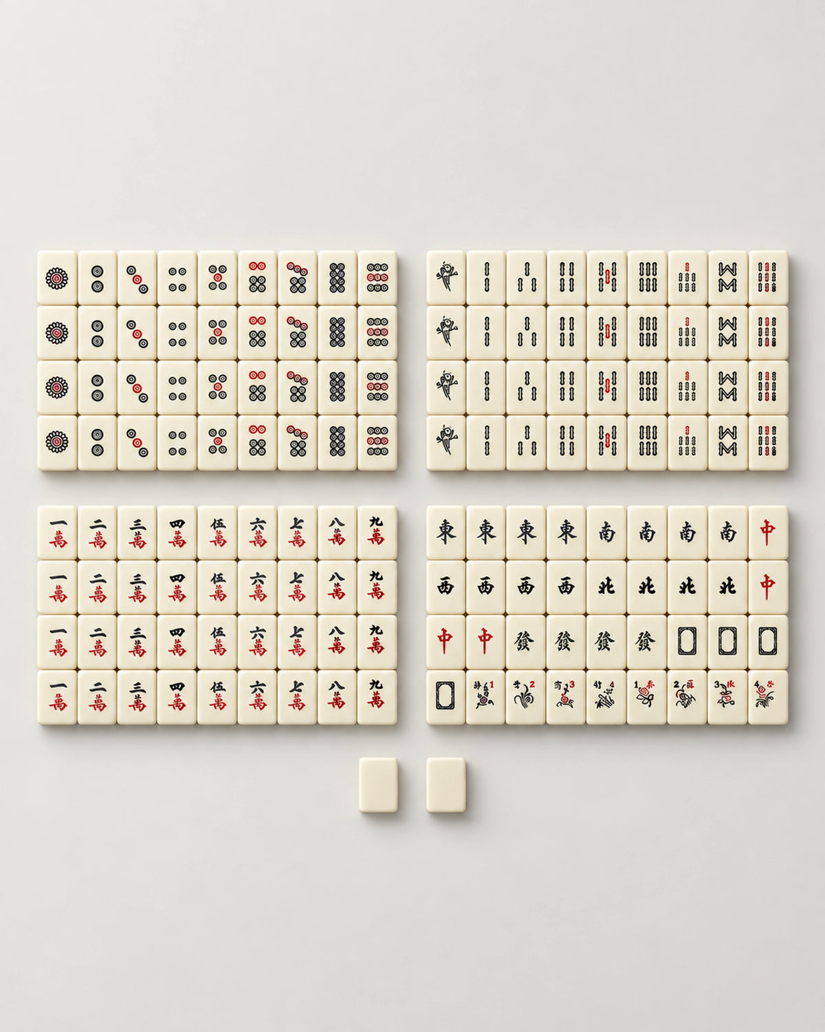 White Engraved Mahjong Set - Quartz — Complete 146-piece set — validated second pass