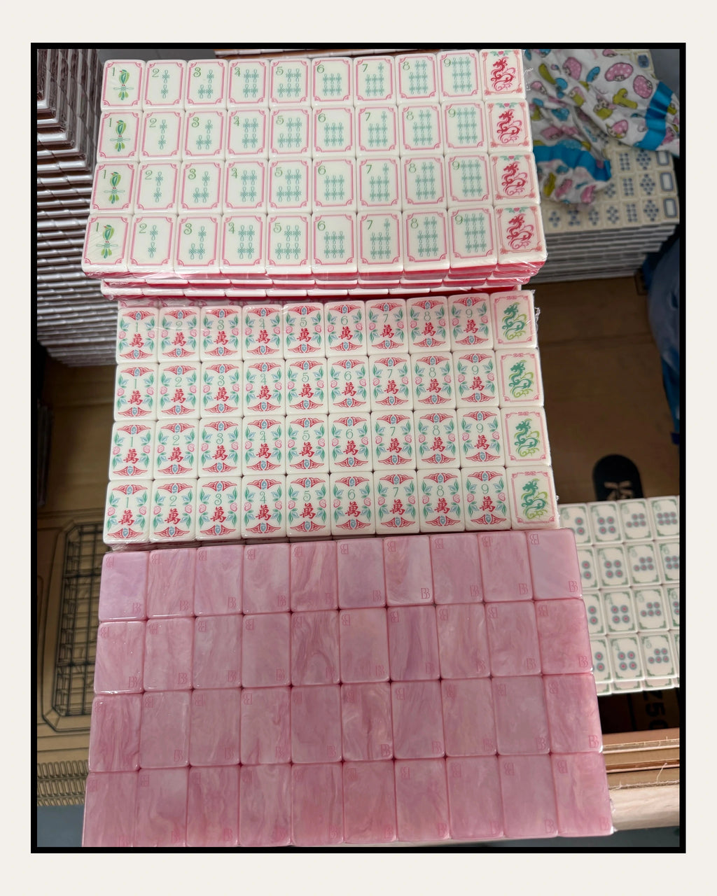 Roselle - Light Pink Mahjong Tiles - Pearlescent Backs - Full view