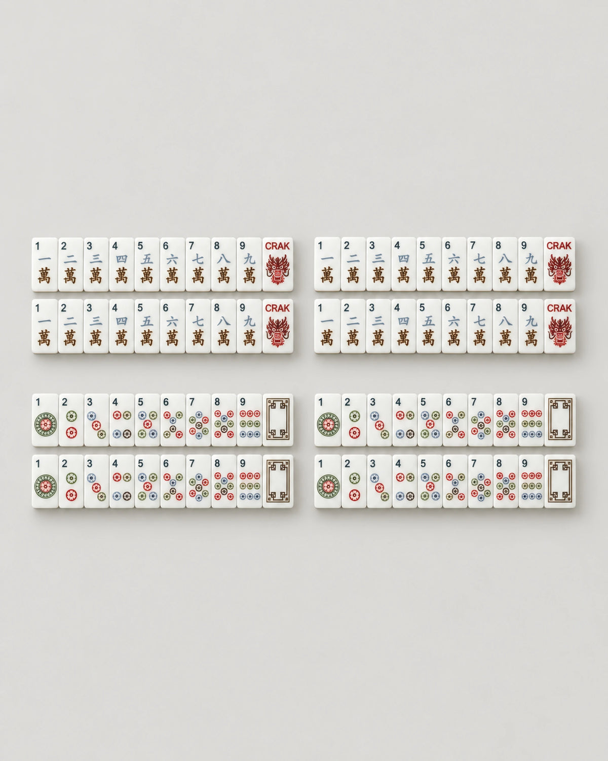 Rosette mahjong set, four-layer construction, the full set laid out