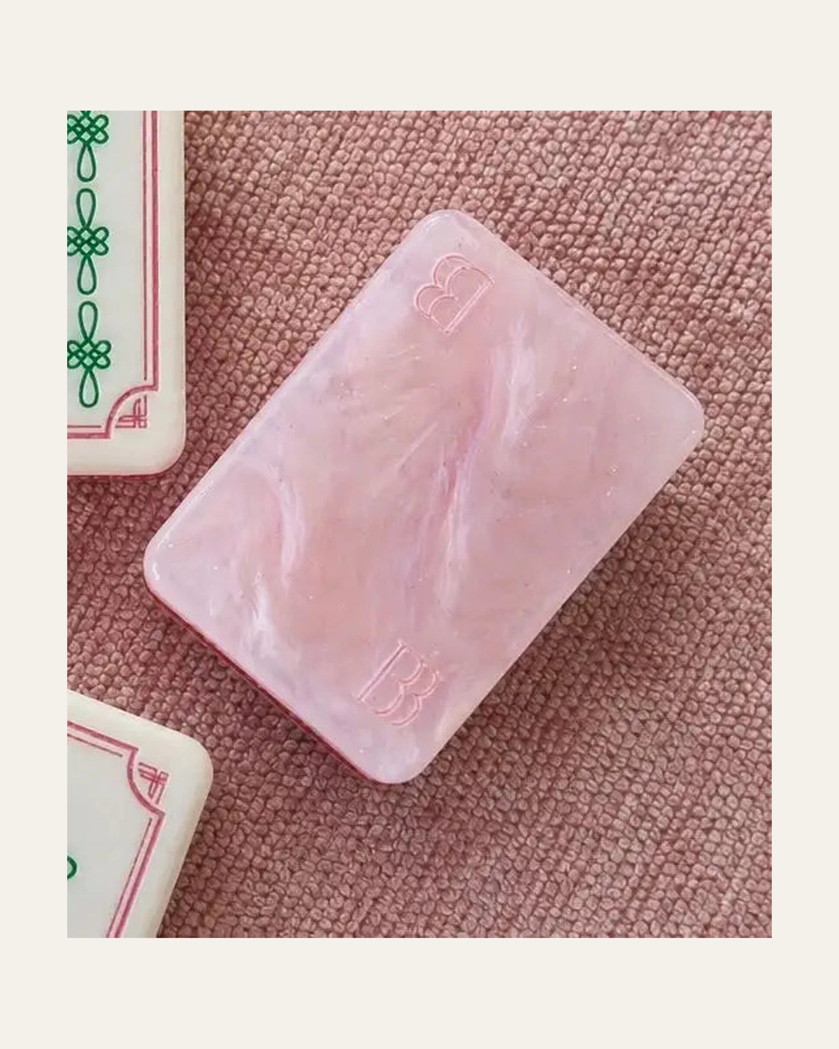 Roseveil - Pink Pearl Mahjong Tiles - Ivory Faces - Single view