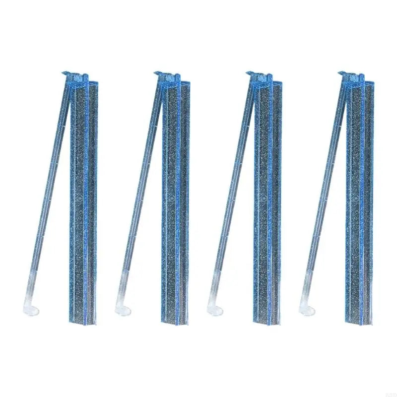 Blue glitter Snowdrop racks shown upright in a row of four, arms with pale tips swung out below