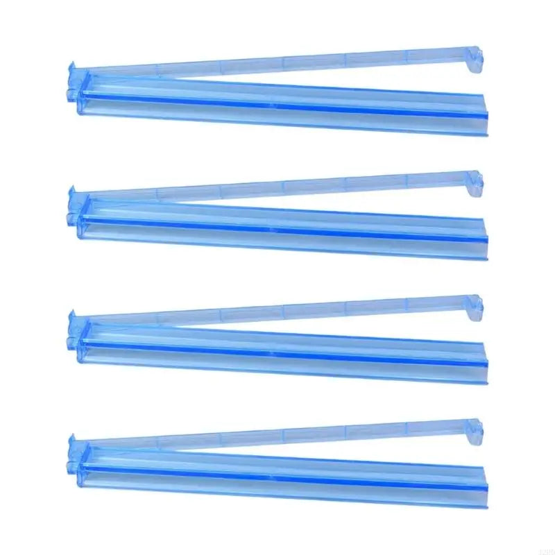 Clear Blue finish: four see-through blue Snowdrop racks with their arms angled up from one end