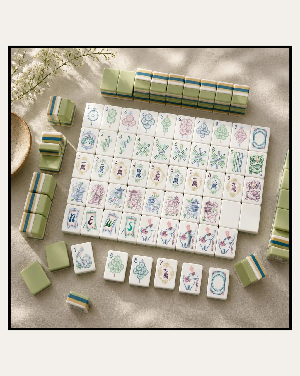 Sylvan - Layered Mahjong Tiles - Willow Green Backs - Compact view