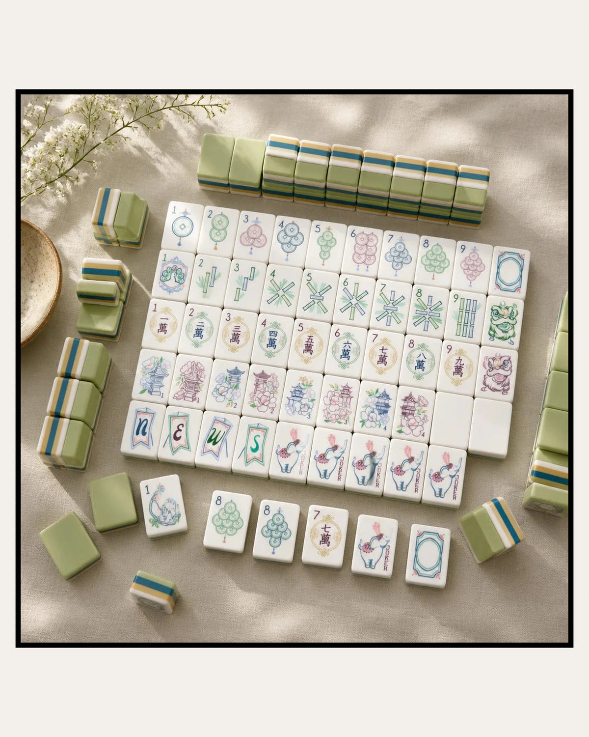 Sylvan - Layered Mahjong Tiles - Willow Green Backs - Compact view