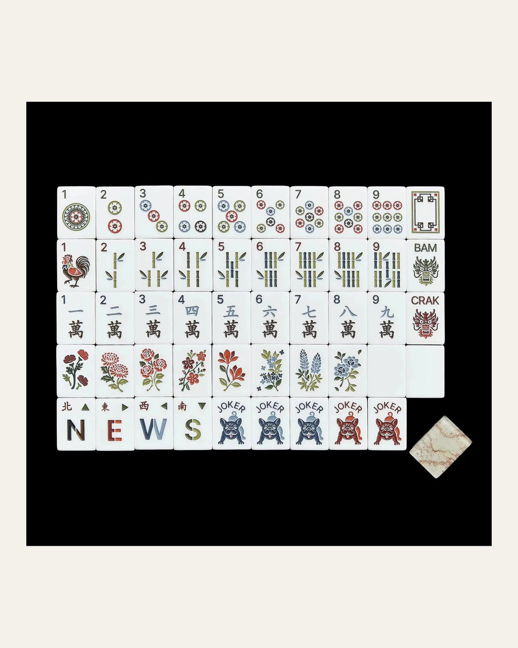 Tamarind - Wood Grain Mahjong Tiles - Layered Veined Backs - Full view