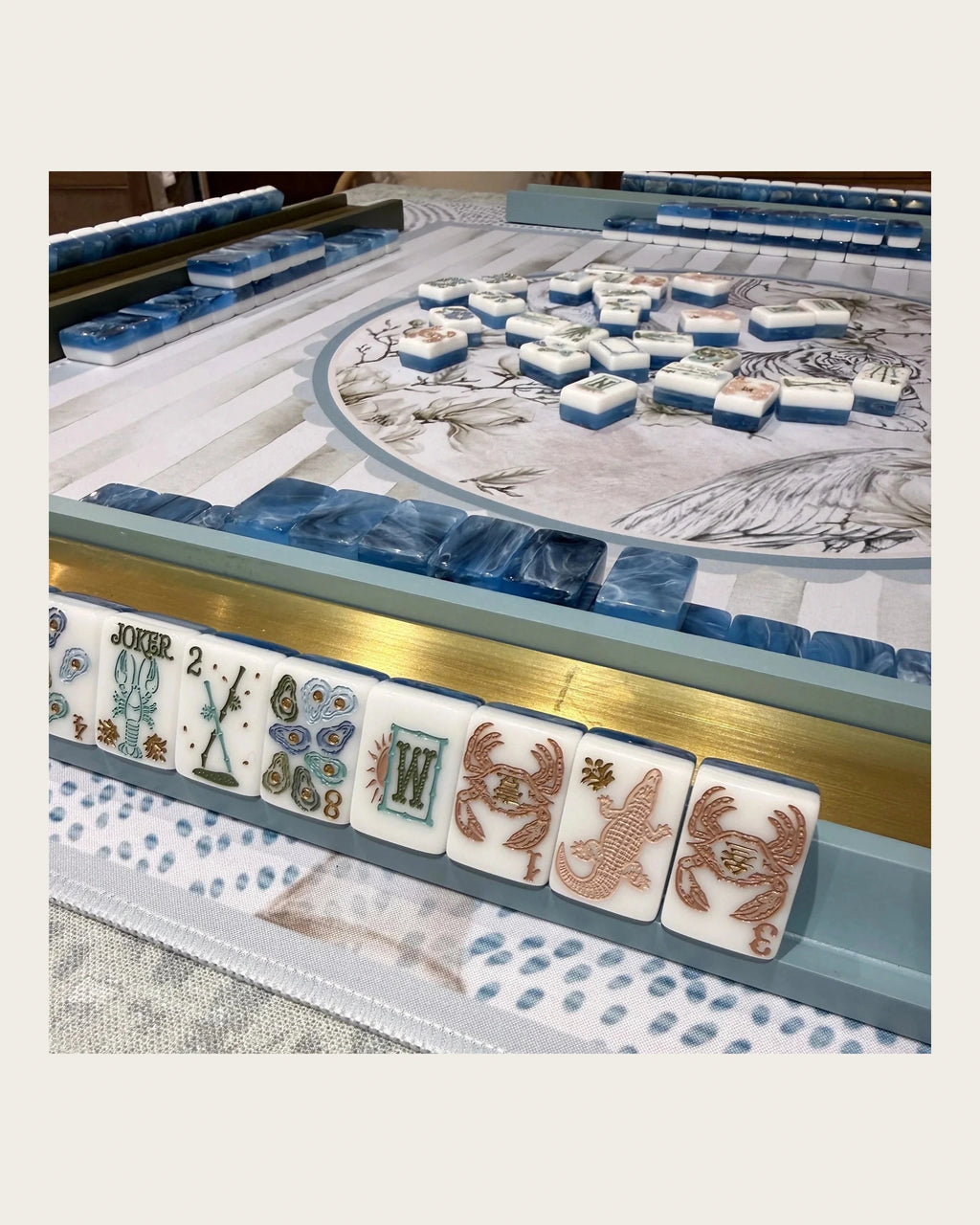 Tideland - Coastal Mahjong Tiles - Blue Marbled Backs - Full view
