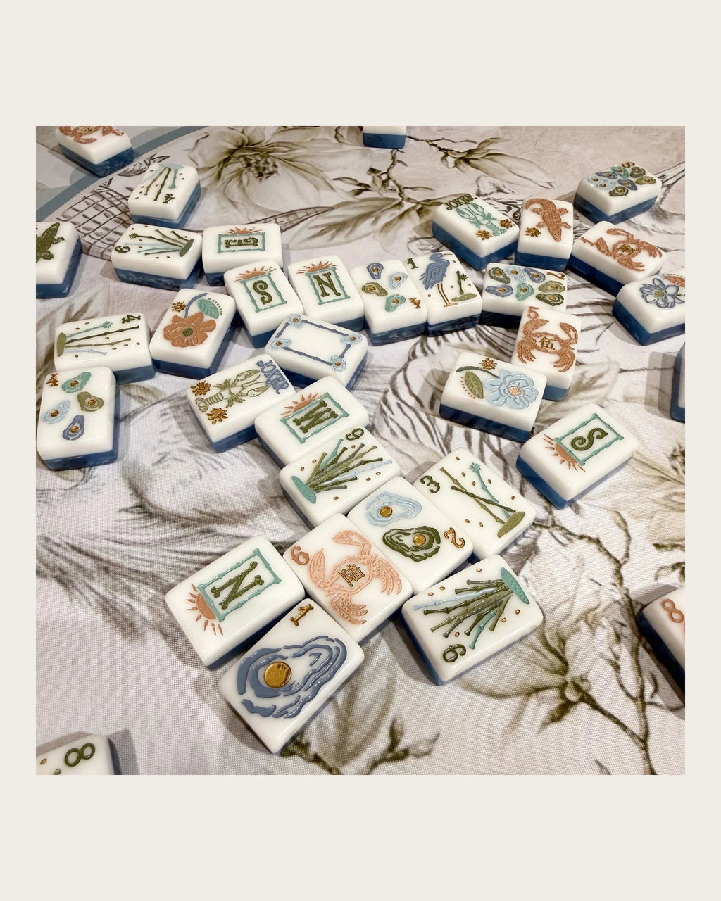 Tideland - Coastal Mahjong Tiles - Blue Marbled Backs - Single view