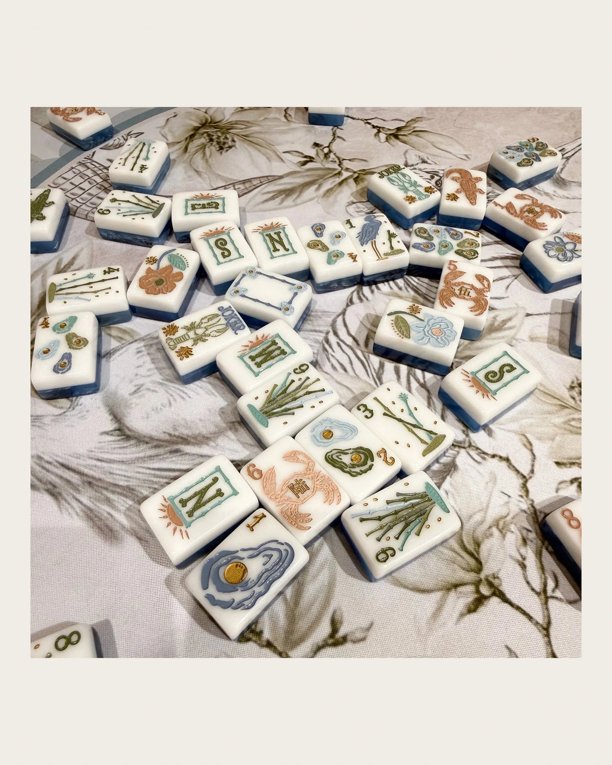 Tideland - Coastal Mahjong Tiles - Blue Marbled Backs - Single view