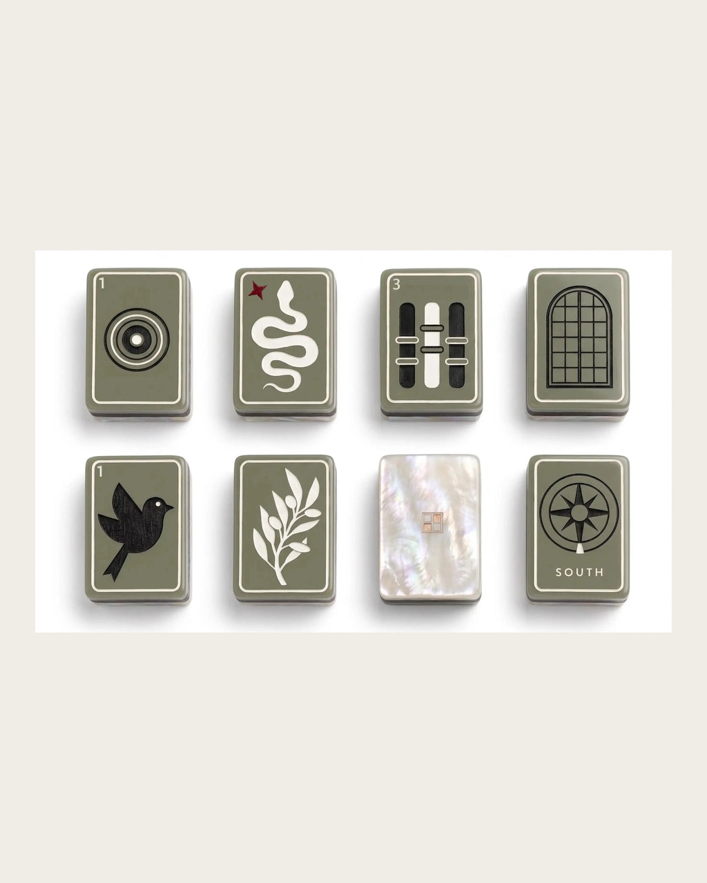Verdant - Sage Green Mahjong Tiles - Layered Pearl-Back Design - Compact view