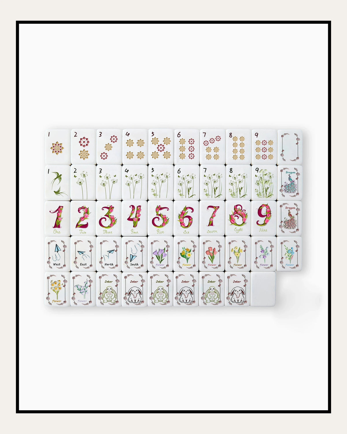 Verna - Floral Mahjong Tiles - Spring Garden Artwork - Full view