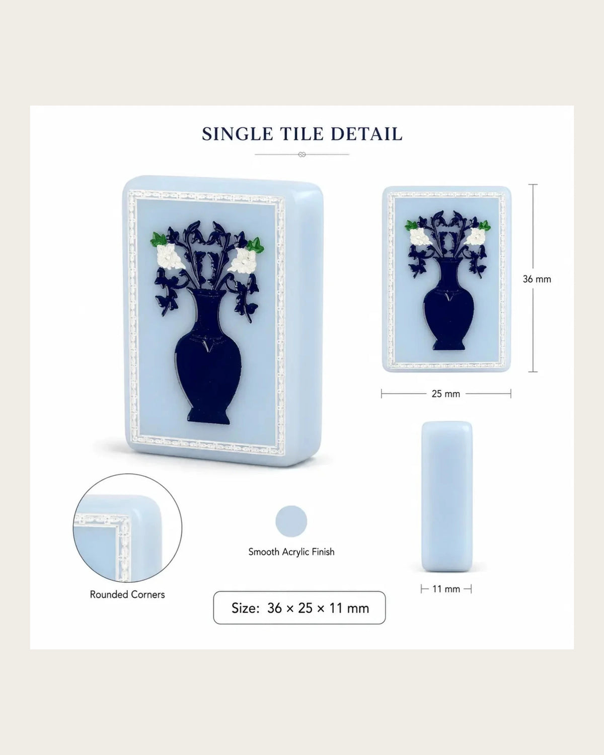 Willow - Chinoiserie Mahjong Tiles - Blue Porcelain-Inspired Art - Single view